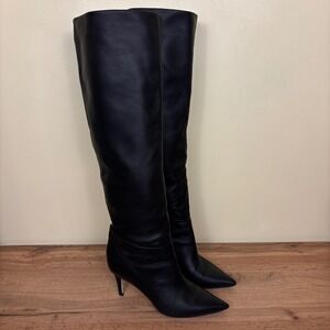 TAMARA MELLON Icon Knee-High Leather Boots Black Women Size 39 Heels Party